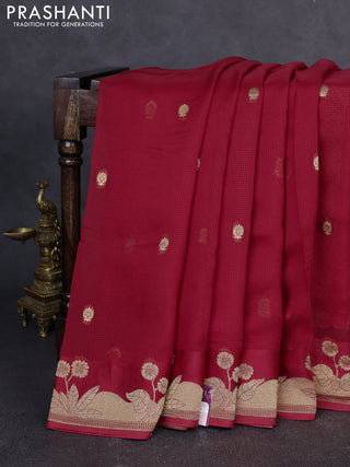 Art kota silk saree red with allover zari woven buttas and floral zari woven butta border