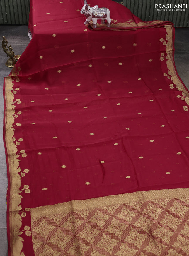 Art kota silk saree red with allover zari woven buttas and floral zari woven butta border