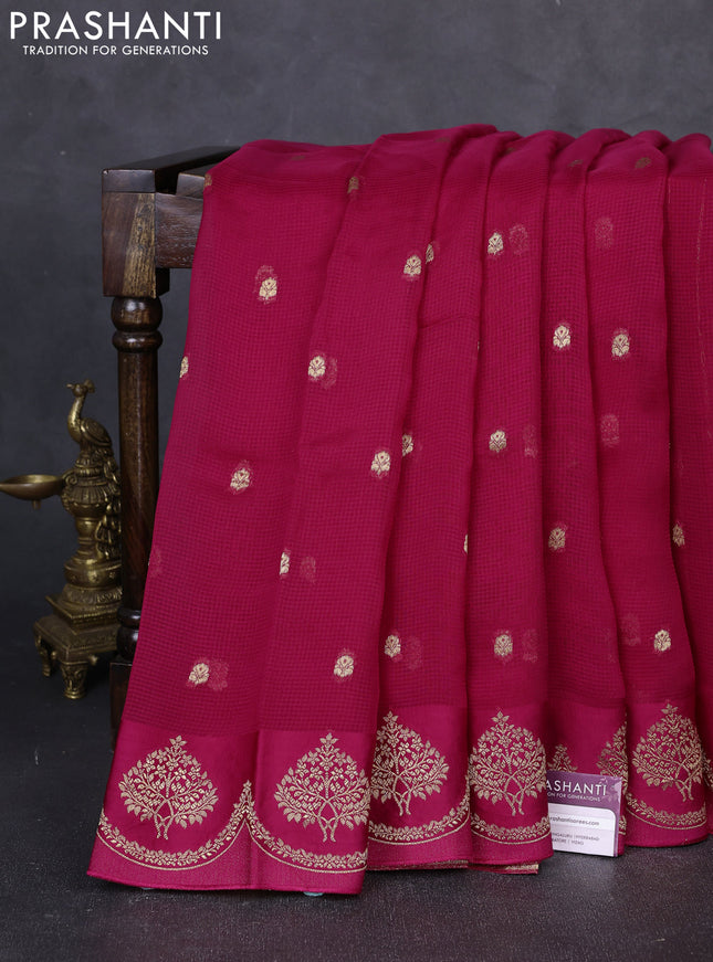 Art kota silk saree pink with allover zari woven buttas and floral zari woven butta border