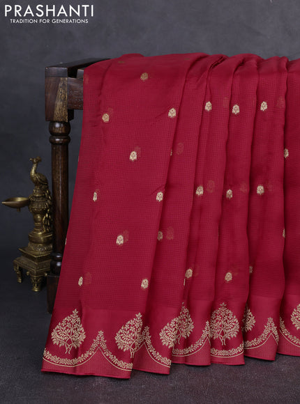 Art kota silk saree red with allover zari woven buttas and floral zari woven butta border