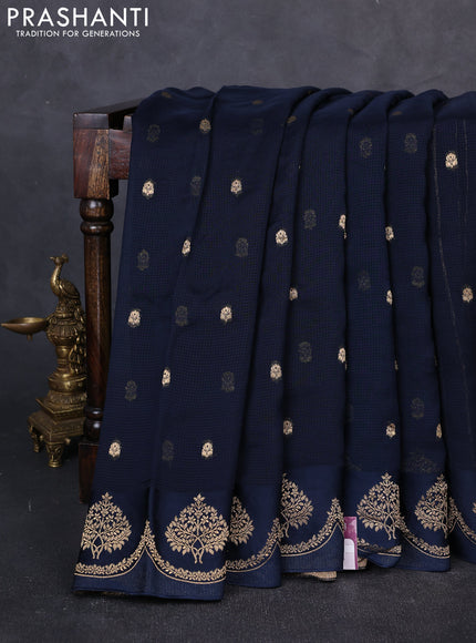 Art kota silk saree navy blue with allover zari woven buttas and floral zari woven butta border