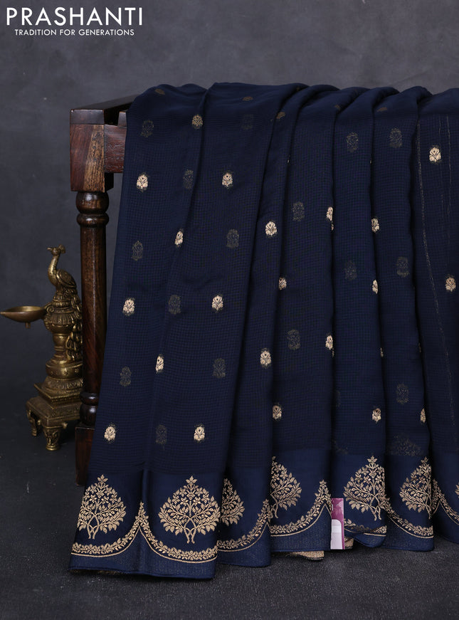 Art kota silk saree navy blue with allover zari woven buttas and floral zari woven butta border