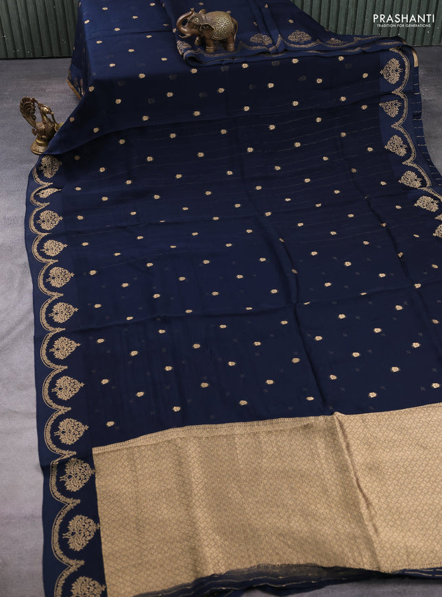 Art kota silk saree navy blue with allover zari woven buttas and floral zari woven butta border