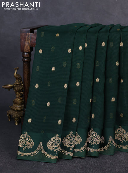 Art kota silk saree bottle green with allover zari woven buttas and floral zari woven butta border