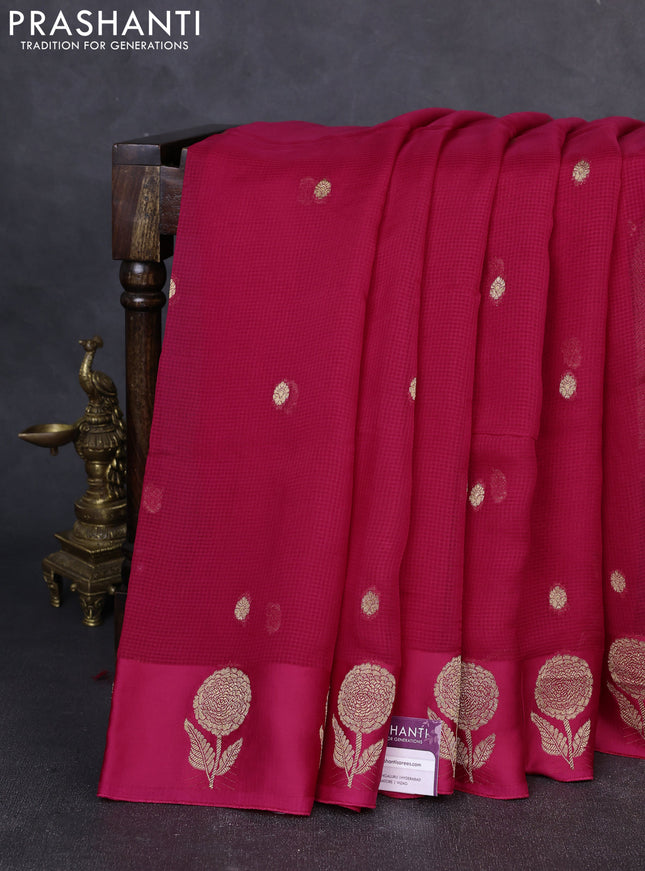 Art kota silk saree dark pink with allover zari woven buttas and zari woven butta border
