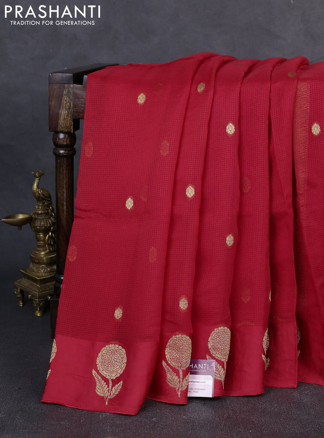 Art kota silk saree red with allover zari woven buttas and floral zari woven butta border