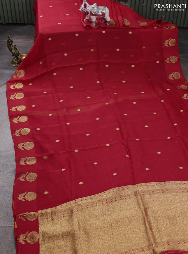 Art kota silk saree red with allover zari woven buttas and floral zari woven butta border