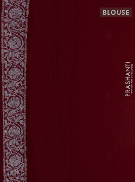 Banarasi chiffon saree maroon with allover silver zari woven buttas and silver zari woven floral border
