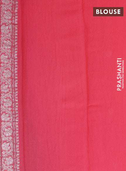 Banarasi chiffon saree peach pink with allover silver zari woven buttas and silver zari woven floral border