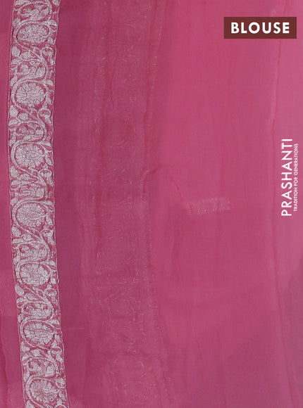 Banarasi chiffon saree peach pink with allover silver zari woven buttas and silver zari woven floral border