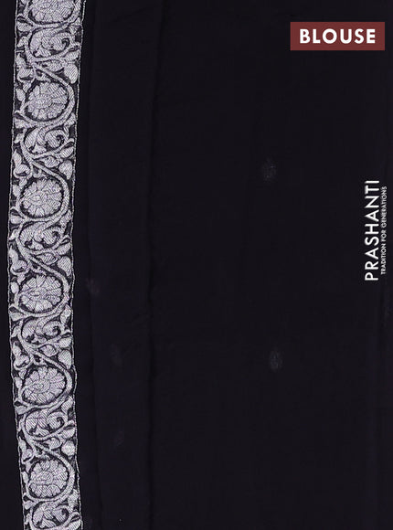 Banarasi chiffon saree black with allover silver zari woven buttas and silver zari woven floral border