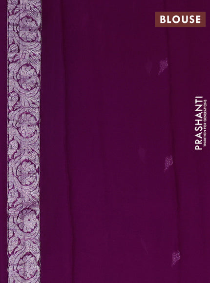 Banarasi chiffon saree purple with allover silver zari woven buttas and silver zari woven floral border