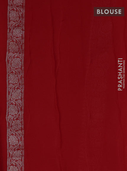Banarasi chiffon saree red with allover silver zari woven buttas and silver zari woven floral border