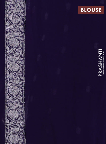 Banarasi chiffon saree navy blue with allover silver zari woven buttas and silver zari woven floral border