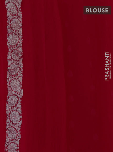 Banarasi chiffon saree red with allover silver zari woven buttas and silver zari woven floral border