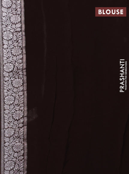 Banarasi chiffon saree coffee brown with allover silver zari woven buttas and silver zari woven floral border