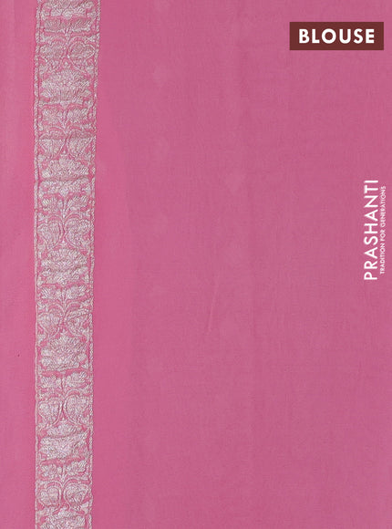 Banarasi chiffon saree peach pink with allover silver zari woven buttas and silver zari woven floral border
