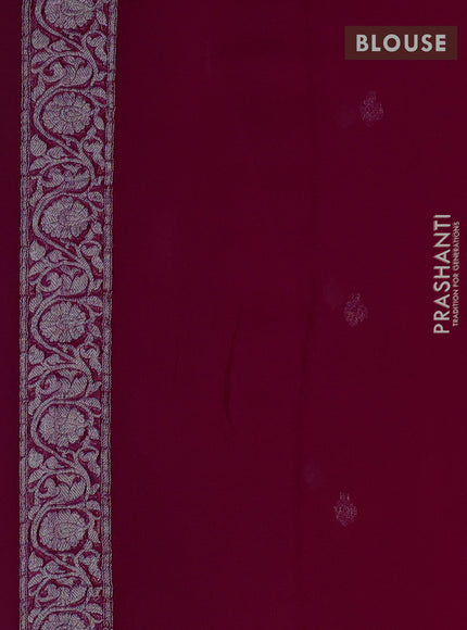 Banarasi chiffon saree dark pink with allover silver zari woven buttas and silver zari woven floral border