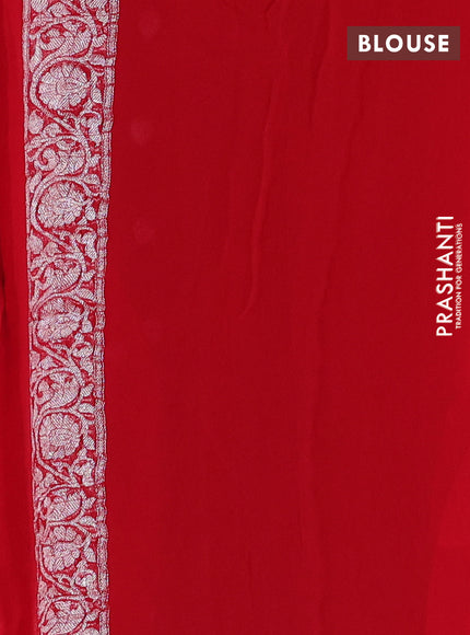 Banarasi chiffon saree red with allover silver zari woven buttas and silver zari woven floral border