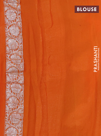Banarasi chiffon saree red and orange with allover silver zari woven buttas and silver zari woven floral border