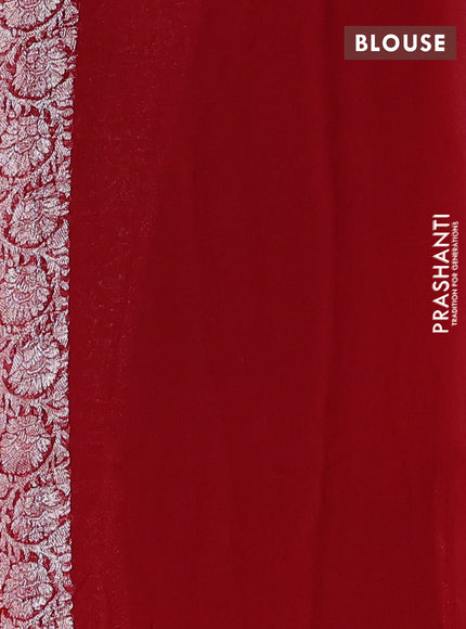 Banarasi chiffon saree dark peach and maroon with allover silver zari woven buttas and silver zari woven floral border
