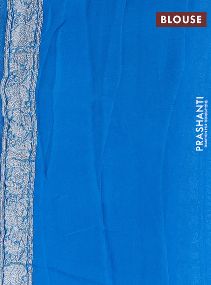 Banarasi chiffon saree purple and cs blue with allover silver zari woven buttas and silver zari woven floral border