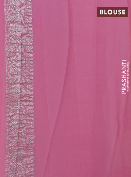 Banarasi chiffon saree off white and light pink with allover silver zari woven buttas and silver zari woven floral border