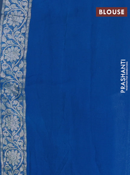 Banarasi chiffon saree yellow and cs blue with allover silver zari woven buttas and silver zari woven floral border