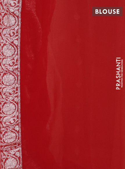 Banarasi chiffon saree cream and red with allover silver zari woven buttas and silver zari woven floral border