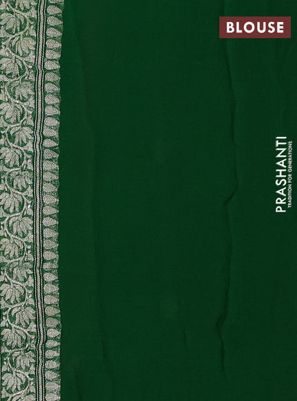 Banarasi chiffon saree maroon and green with allover silver zari woven buttas and silver zari woven floral border