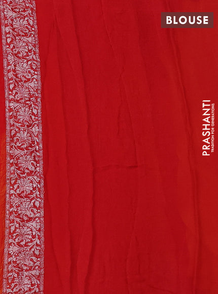 Banarasi chiffon saree mango yellow and red with allover silver zari woven buttas and silver zari woven floral border