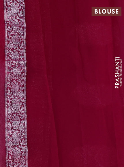 Banarasi chiffon saree pastel blue and pink with allover silver zari woven buttas and silver zari woven floral border