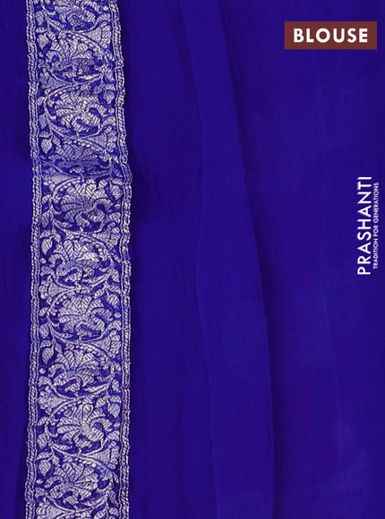 Banarasi chiffon saree pink and royal blue with allover silver zari woven buttas and silver zari woven floral border