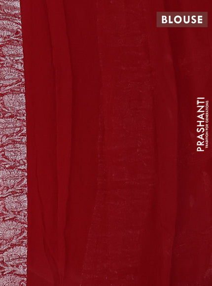 Banarasi chiffon saree dark peach and red with allover silver zari woven buttas and silver zari woven floral border