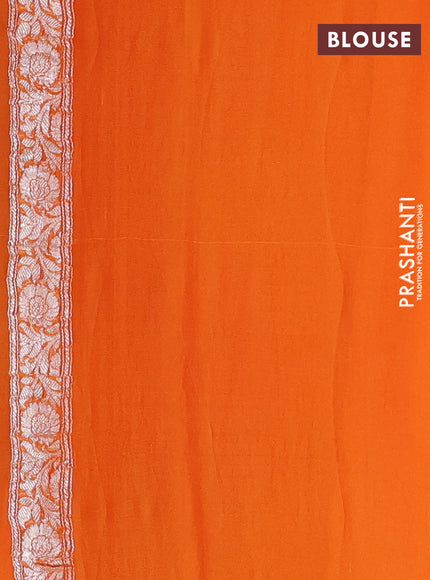 Banarasi chiffon saree red and orange with allover silver zari woven buttas and silver zari woven floral border