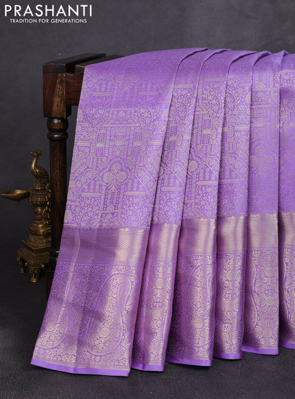 Pure kanchipuram silk saree lavender with allover zari woven brocade weaves and long rich zari woven border