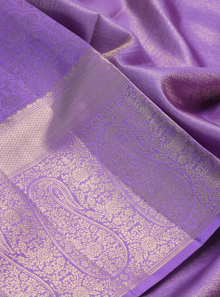 Pure kanchipuram silk saree lavender with allover zari woven brocade weaves and long rich zari woven border