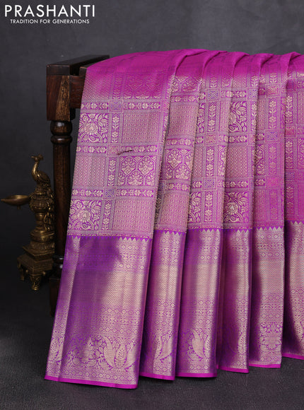 Pure kanchipuram silk saree pink with allover zari woven brocade weaves and long rich zari woven border