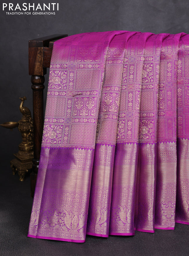 Pure kanchipuram silk saree pink with allover zari woven brocade weaves and long rich zari woven border