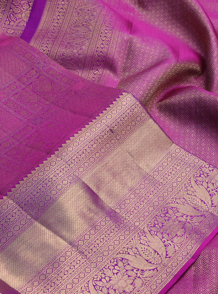 Pure kanchipuram silk saree pink with allover zari woven brocade weaves and long rich zari woven border