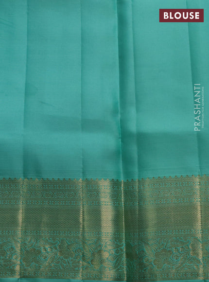 Pure kanchipuram silk saree teal green with allover zari woven brocade weaves and long rich zari woven border