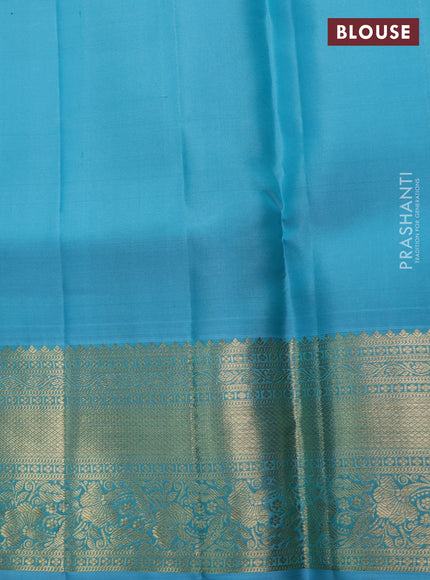 Pure kanchipuram silk saree teal blue with allover zari woven brocade weaves and rich zari woven border