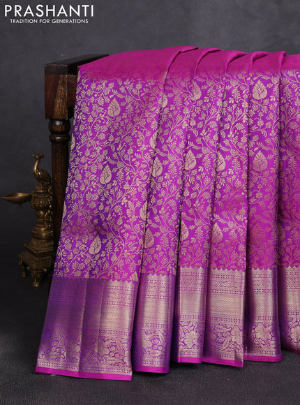 Pure kanchipuram silk saree dark pink with allover zari woven brocade weaves and rich zari woven border