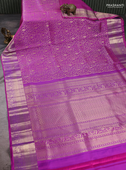 Pure kanchipuram silk saree dark pink with allover zari woven brocade weaves and rich zari woven border