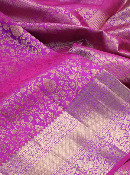 Pure kanchipuram silk saree dark pink with allover zari woven brocade weaves and rich zari woven border