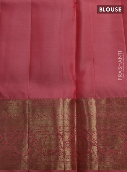 Pure kanchipuram silk saree peach pink with allover zari woven brocade weaves and rich zari woven border