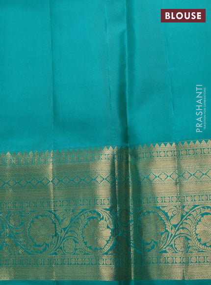 Pure kanchipuram silk saree teal green with allover zari woven brocade weaves and rich zari woven border
