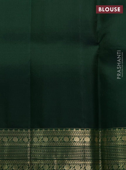 Pure kanchipuram silk saree bottle green with allover small checks & buttas and long temple zari woven buttas