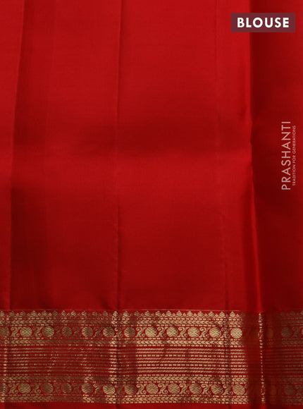 Pure kanchipuram silk saree red with allover small checks & buttas and long temple zari woven buttas
