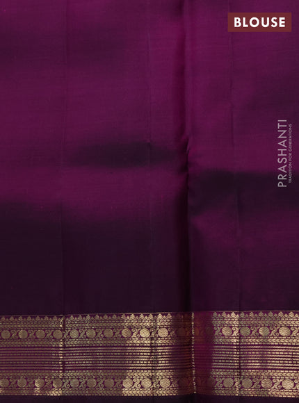 Pure kanchipuram silk saree deep violet with allover small checks & buttas and long temple zari woven buttas